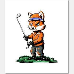 Cute fox playing golf Posters and Art